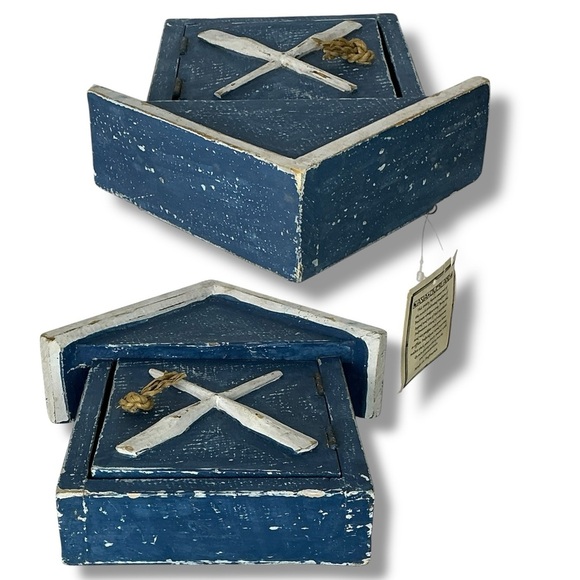 Nautical Boathouse Key Holder Wood Wall Decor or Freestand Rustic Blue White - Picture 8 of 16